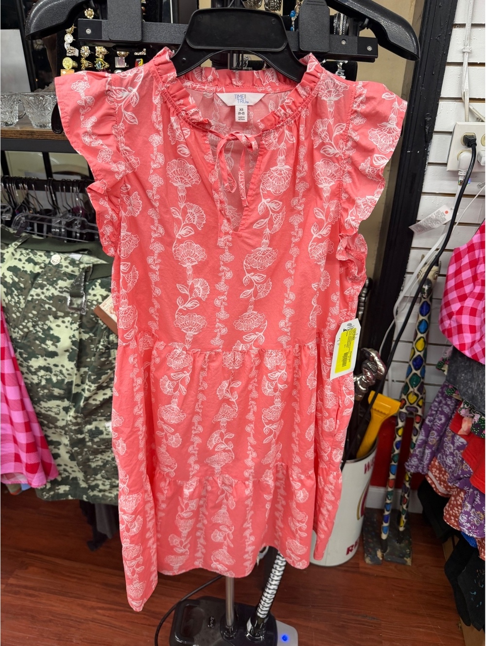 Time and Tru Coral Floral Ruffle Sleeve Dress XS 0-2 NWT